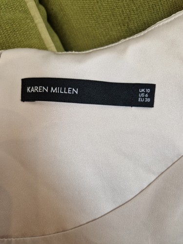 Vestido Karen Millen Beige Nudo Cuello Negro Ilusión Movible Lápiz Ocasión Reino Unido 10 - Imagen 15 de 16