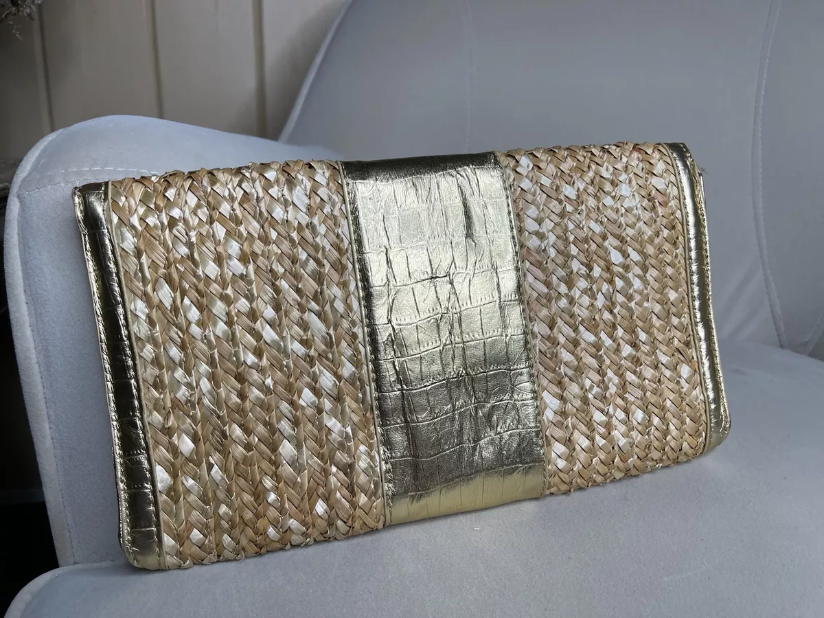 Guess Gold Clutch Bag Woven Straw Small Mini Bag Handbag eBay