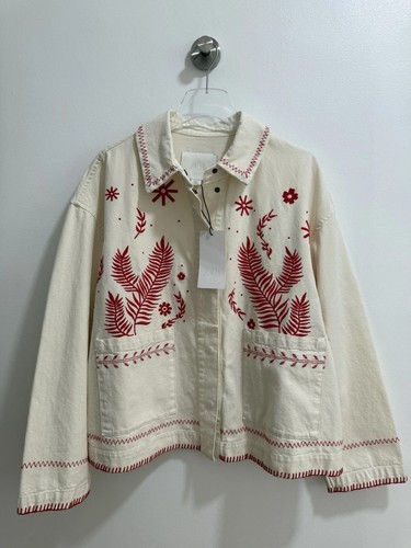 Zara SS25 Embroidered Overshirt Jacket Oyester White L Ref 4088/056/251 - Picture 2 of 10