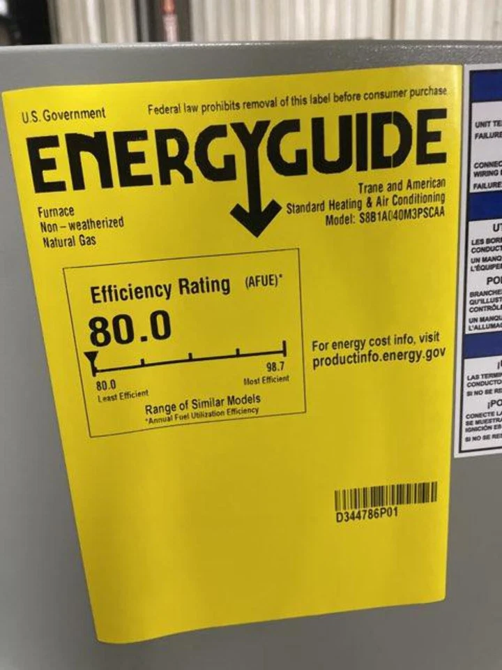 American Standard S8B1A040M3PSCA 40,000 BTU Multiposition ECM Furnace 80% - Image 4 of 4