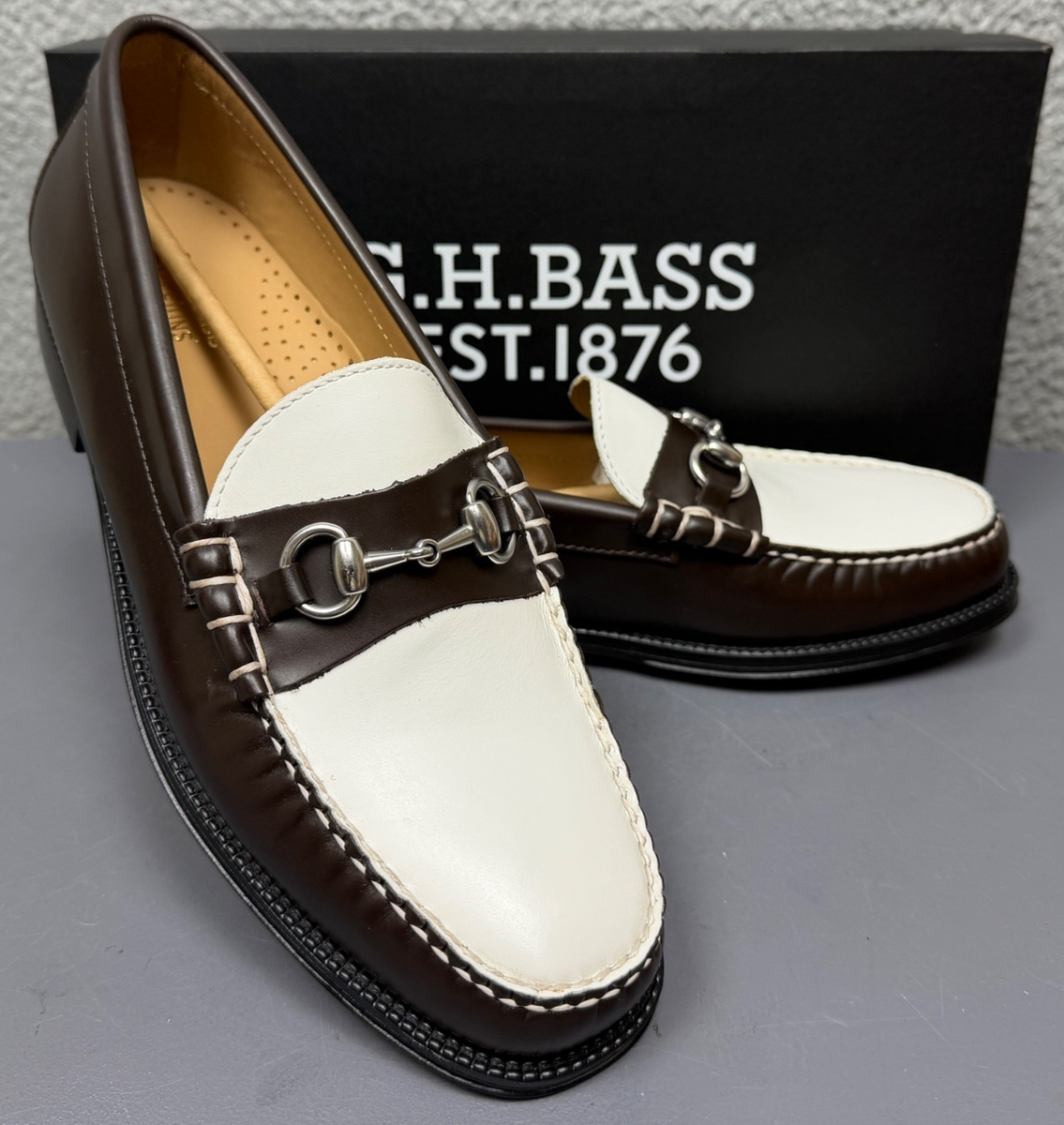 WEEJUNS ローファー 白黒 G.H. Bass Weejuns Bit Shoes Mens 9.5 Brown/White Spectator Lincoln