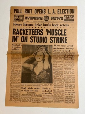 Evening News Los Angeles May 4,1937 Hollywood Strike, Suspect Shot, Miss Western