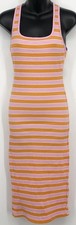 NEW Zara Womens Maxi Dress Pink Orange Stripe Small Ribbed Cross Back Sleeveless