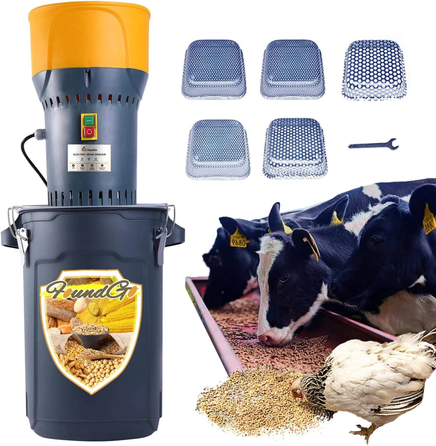 6.6Gal Electric Grain Mill Grinder for Wheat, Corn & Spices - 1000W 110V
