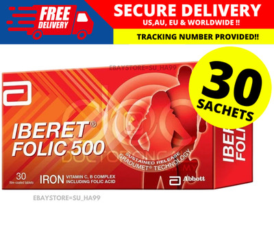 Abbott Iberet Folic 500 30'S - Supplement Iron Vitamin C B For Anemia Pregnancy