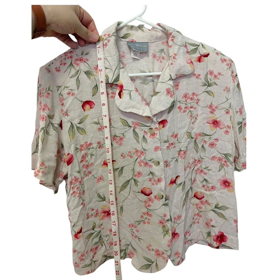 Blusa Camisa Vintage Jaclyn Smith Studio Grande Rosa Floral Mezcla Lino Boho Foto 2 de 4