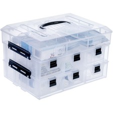 MyGift 11 Inch Clear Plastic Storage Box Container, Arts and Medium, Black