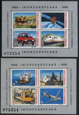 Romania 1988 INTEREUROPA: car, train, plane, subway, satellite, postman, ship