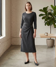 LRL Ralph Lauren Tweed Midi Dress Womens 16 Charcoal Gray Draped Buckle Wrap