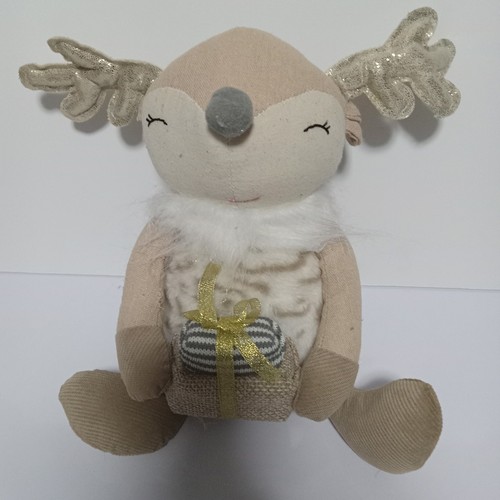 Weighted Sitting Holiday Deer Holding Presents Plush Cottage Christmas Decor 10" - Picture 1 of 4