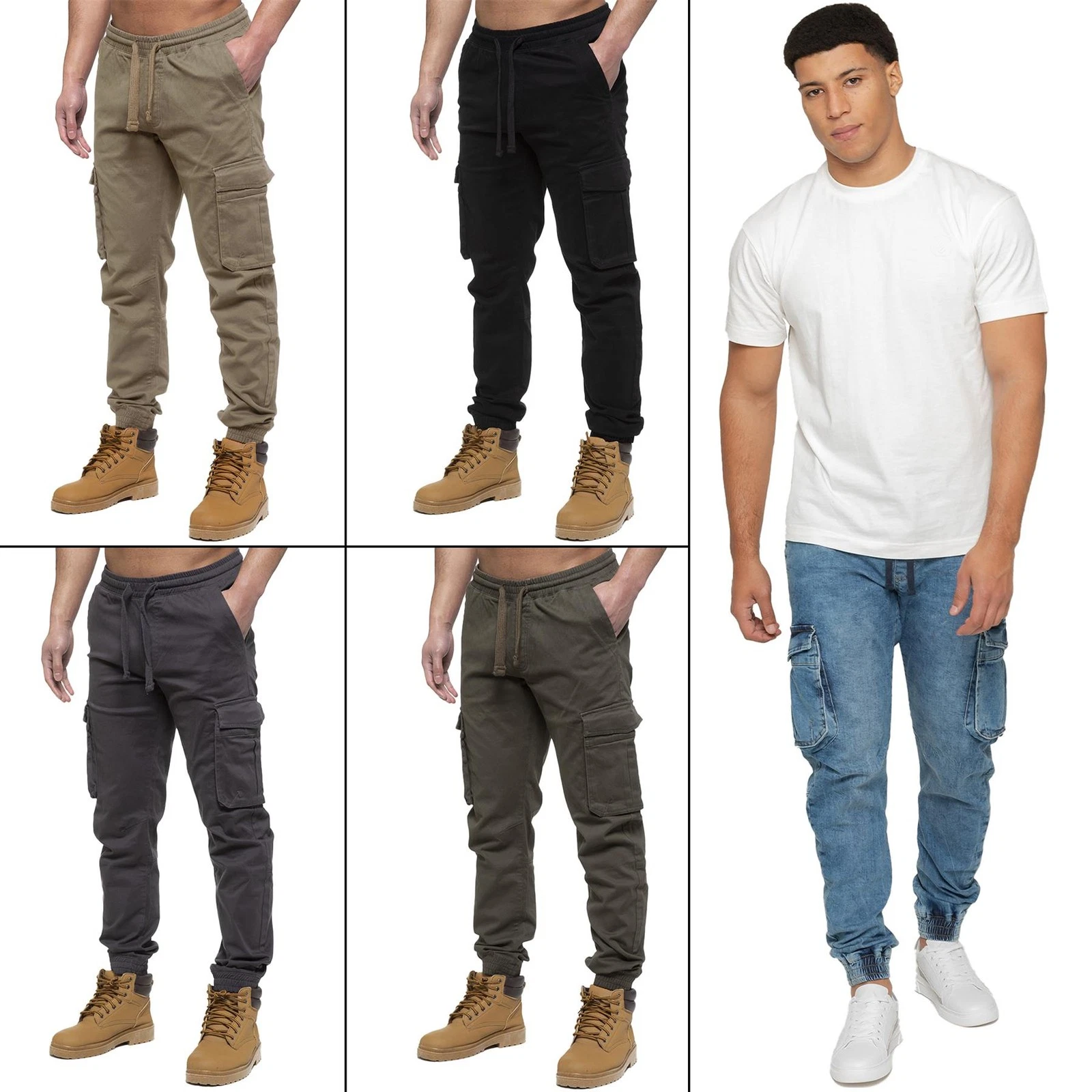 Enzo Jeans Mens Cargo Combat Joggers Casual Elasticated Work Pants