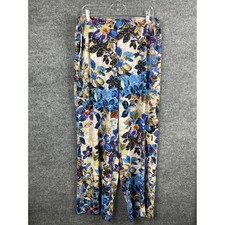 Cupio Floral Wide Leg Pants Womens XL Blue Purple Excellent Pockets Crepe