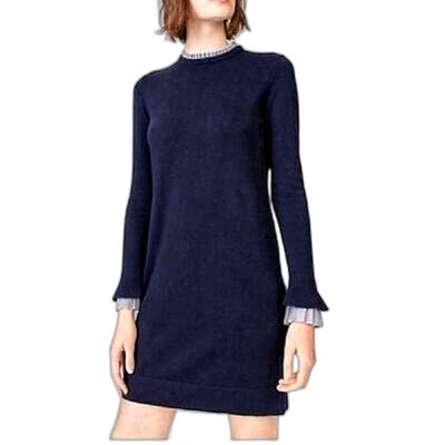 Club Monaco ''Fidelma'' Extrafine Merino Wool Soft Navy Knit Shift MiniDress, Sz S