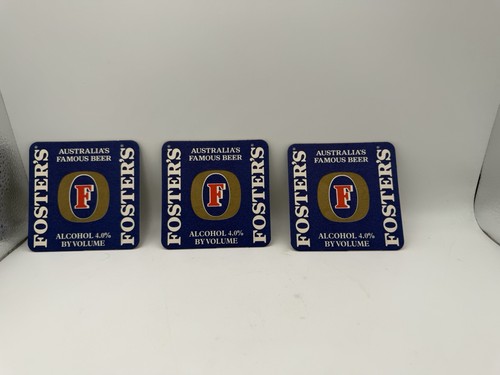 Lot of 3 Foster’s Beer Coasters Double Sided Australia’s Famous Beer Barware