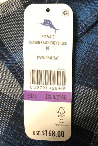 NWT TOMMY BAHAMA 2XLB BUTTON UP FRONT CANYON BEACH COZY CHECK FLANNEL SHIRT $168 - Picture 13 of 13