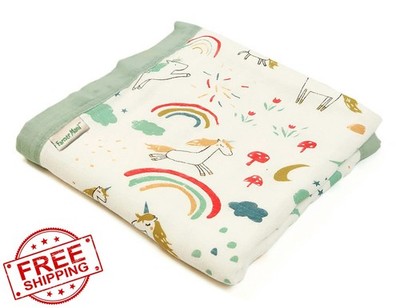 Farmer Mani Muslin Swaddle Blanket Rainbow Unicorn 43x45