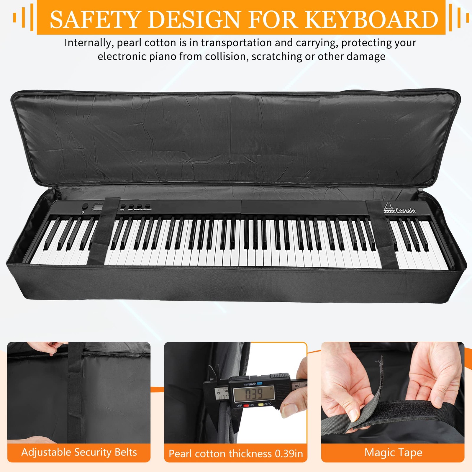 Tastiera Pianoforte Elettrico 88 Tasti Gig Bag con Cinghie Regolabili e 5 Tasche foto 5