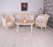 Sitzgruppe barock Salon Garnitur Sofa + 2 Sessel Tisch Rokoko Louis XV Holz gold