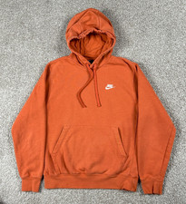 Nike Hoodie Men Small Orange Solid Pullover Fleece Sweatshirt Long Sleeve Swoosh