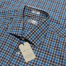 Peter Millar NWT Casual Button Down Shirt Size XL in Blue Plaid Cotton