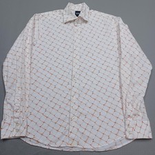 Boss Hugo Boss Shirt Mens Medium White Orange Geometric Lattice AOP Casual