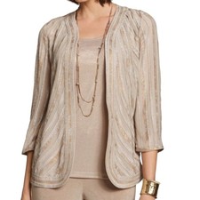 Chico's Travelers Collection Gold Guilded Open Front Jacket Size 0 Small 