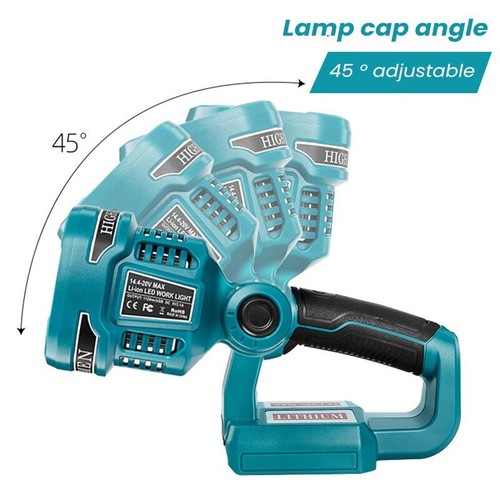 Faretto LED Portatile 18W 2000LM Per Esterni – Compatibile Con Batterie Ryobi 18V, Testa Regolabile 110°, 3 Modalità, Per Campeggio E Riparazioni