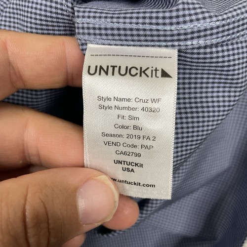 UNTUCKit Hemd Herren S Cruz Slim Fit Faltenfrei Navy Mini Karo Kariert Knopfleiste - Bild 4 von 9