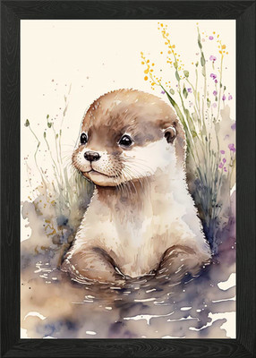 Süßes Baby Otter Gemälde gerahmt Wandbild Poster Leinwanddruck Bild