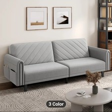 3 Seater Sofa open but not used Bed Set Gray Colour Velvet Fabric Living Room