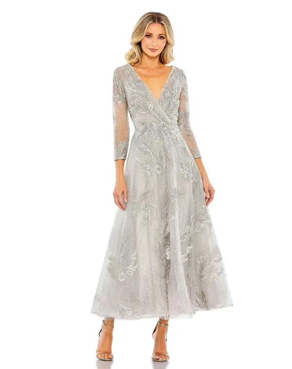 sachin and babi light blue dress Mac Duggal Floral Embroidered Round-Neck Midi-Dress main image 1