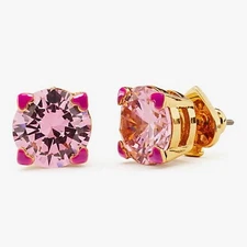 NWT Kate Spade Round Heart Prong Stud Earrings $38 Pink CZ Gold