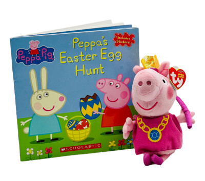 TY Princess Peppa Pig Plush Beanie Baby Peppa’s Easter Egg Hunt Book  w/sticker