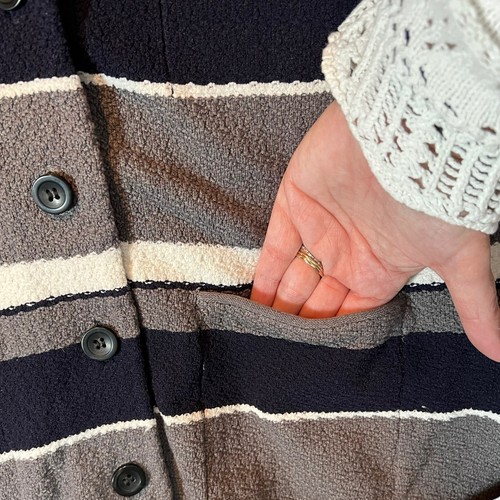 Ann Taylor Women's Knit Blue White Gray Cardigan Button Sweater Old Money - Picture 11 of 12