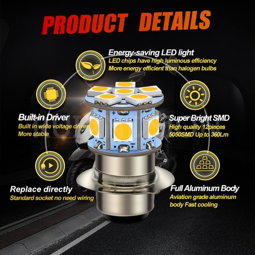 Ruiandsion H6M Motorcycle Headlight P15D Driving Light Hi Lo Beam 6V 2 Colors - Picture 4 of 10