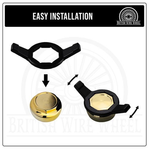 Hex Cut Gold Knock Off Spinner Caps + Adapters for Lowriders | Set of 4 + Wrench - Picture 61 of 90