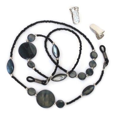 Women s Eyeglasses Beaded Chain and Badge Holder for IDs and Cards, Shell
