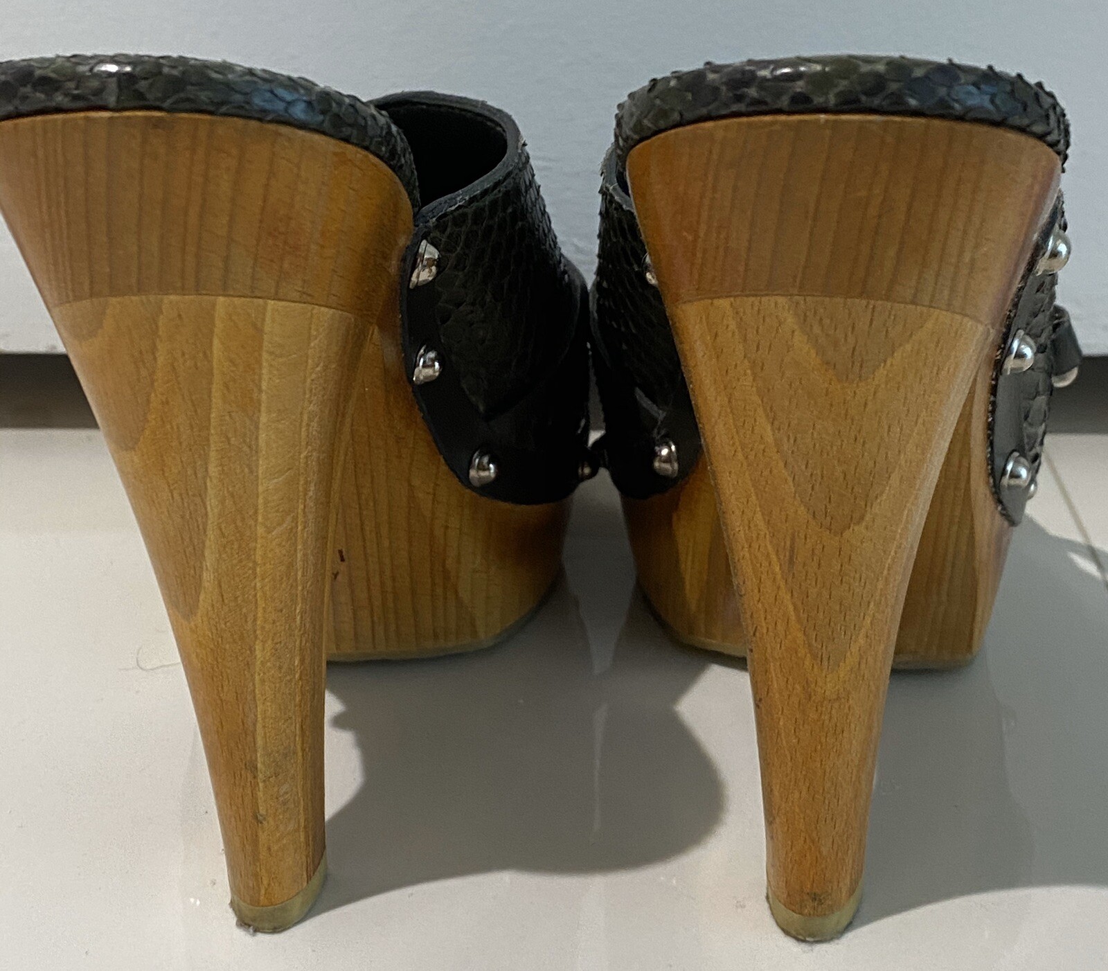 GUCCI GREEN PYTHON SNAKESKIN HORSEBIT WOODEN PLAT… - image 5