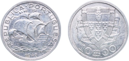 Portugal 1948 10 Escudos Silver 835 AU