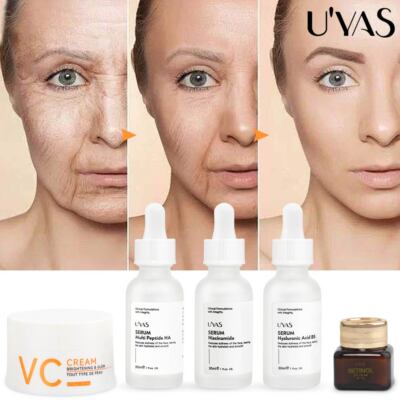 5Set U'YAS Skincare Routine Multi Peptide Serum Hyaluronic Acid VC Retinol cream
