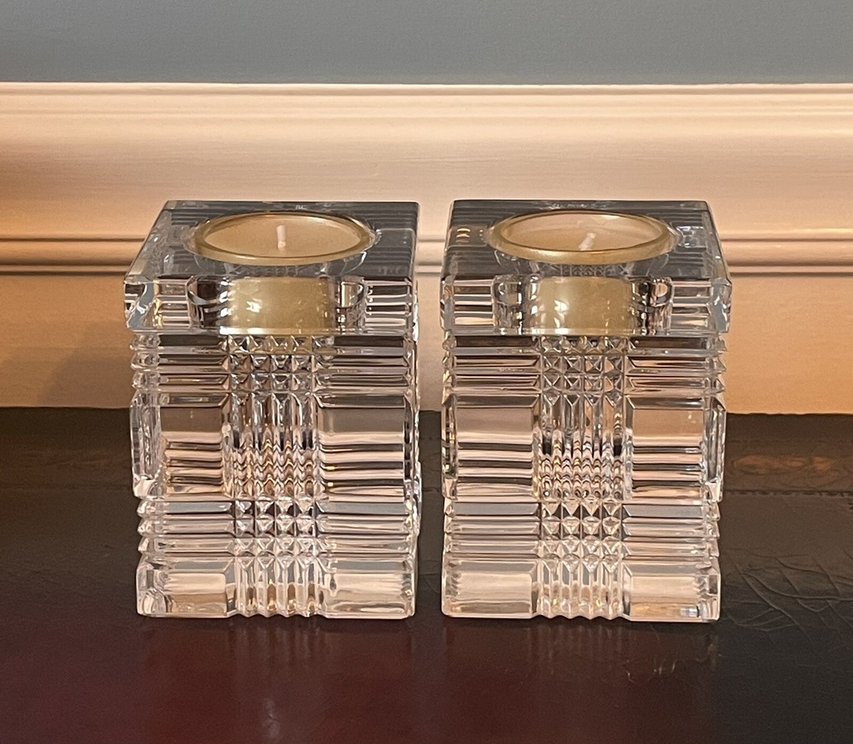 2 Ralph Lauren Glen Plaid Crystal Tea Light Taper Candle 2 Ralph Lauren Glen Plaid Crystal Tea Light Taper Candle