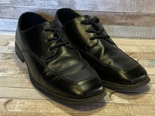 SONOMA KOHLS Boys sz 5 Med Dress Shoes Youth Black Faux Leather Oxford Worn Once