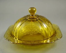 Vintage Federal '76 Recollection Amber Glass Covered Butter or Cheese Dish