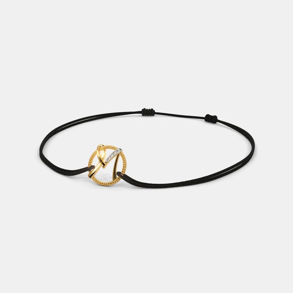 "Handmade 14K Gold Charm Bracelet – 'M' on Sleek Cord" - Image 3 of 4
