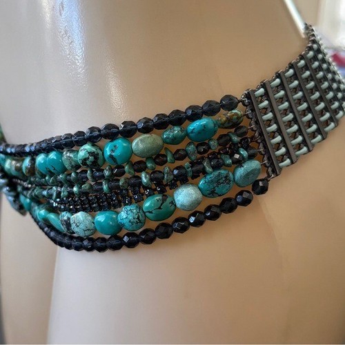 Cintura Neiman Marcus Navajo turchese argento pietra a grappolo concho perline western - Foto 15 di 16