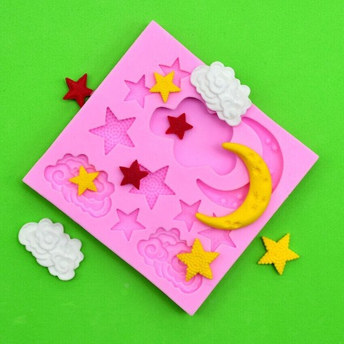 Moldes de fondant de silicona en forma de arco iris Star Moon Clouds molde artesanal de azúcar - Imagen 1 de 4