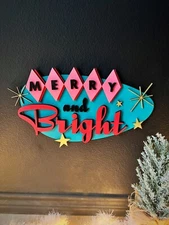 Merry and Bright Mid Century Modern Sign Vintage Christmas Sign MCM Wall art