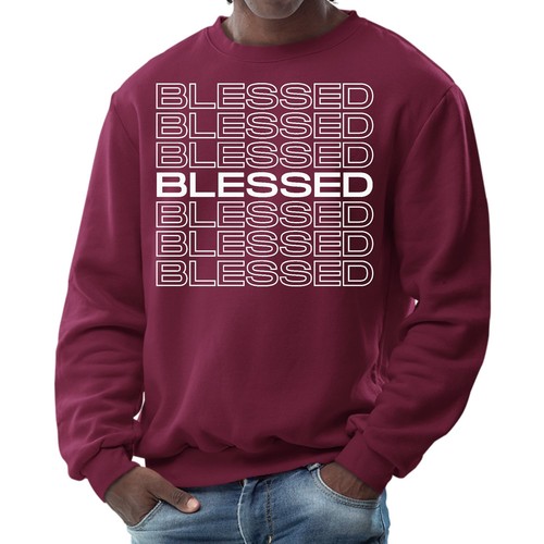 Mens Graphic Sweatshirt - Blessed Stacked Print - Picture 43 of 70