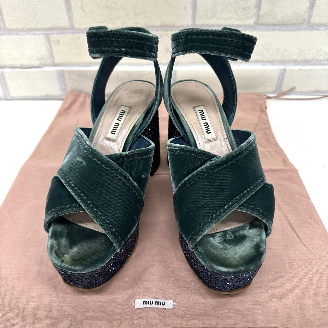 サンダル・ミュール MiuMiu | Glitter sandals 5XP902_36B_F0118_F_D095 MIU Miu Miu Velour Glitter Sandals Sequins 36 | eBay