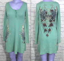 Urban X Small Green Knit Thermal Stretch Graphic Pullover Dress